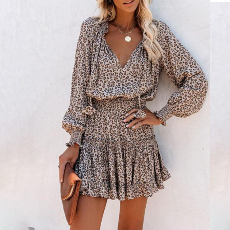 Bohemian Floral Print Puff Sleeve Dress – Tie Waist Casual Chic