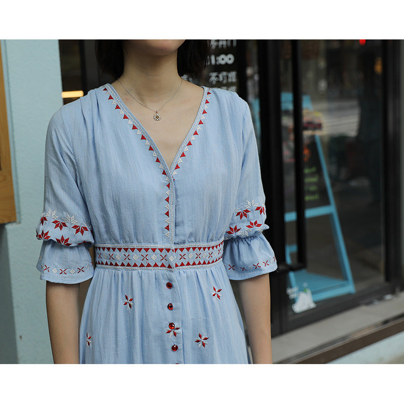 Ethnic Boho Embroidered Dress Women's Beach