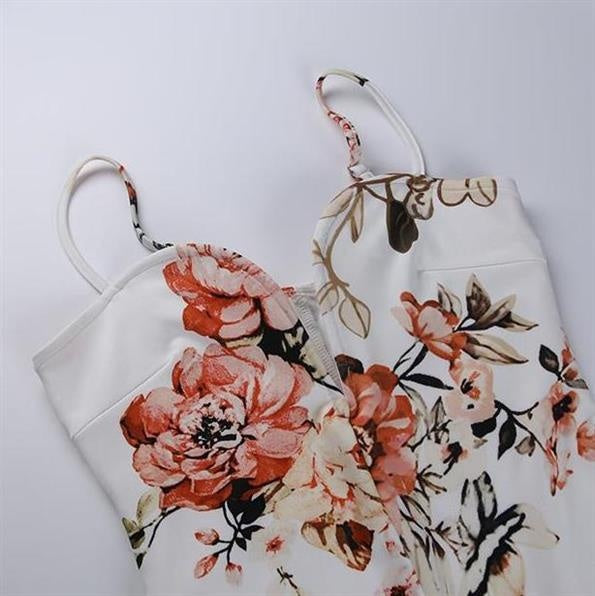 New Women's Sling Deep V Bag Hip Print Dress