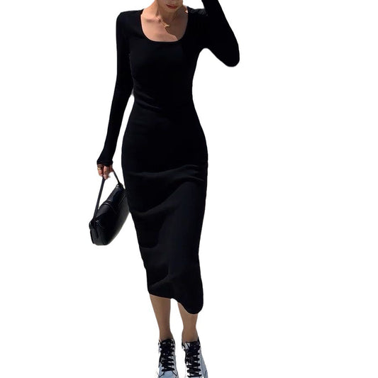 Retro Square Collar Knitted Dress