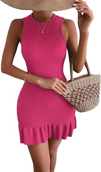 Dress Women's Mid-length Flounced Slim Sleeveless