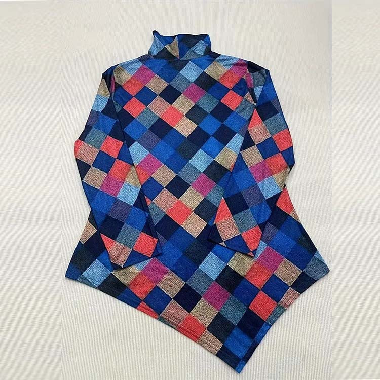 Retro Color Tartan Skirt Turtleneck Long Sleeve Dress