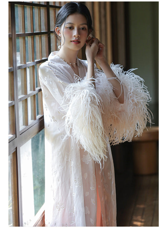 Ostrich Hair Bridal Nightgown Unique Spring and Autumn Season