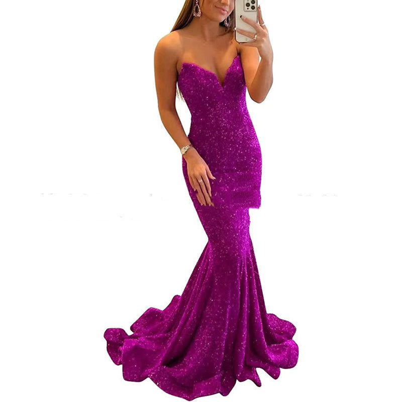 Sequin Evening Dresses For Women Formal Sexy Long Prom Party CJLY1739167, CJLY1739163  Product information:   Material:polyester fiber Style:Fashion Simple Features:Pure color Colour:&nbsp; bean powder, fuchsia, sky blue, white, pink