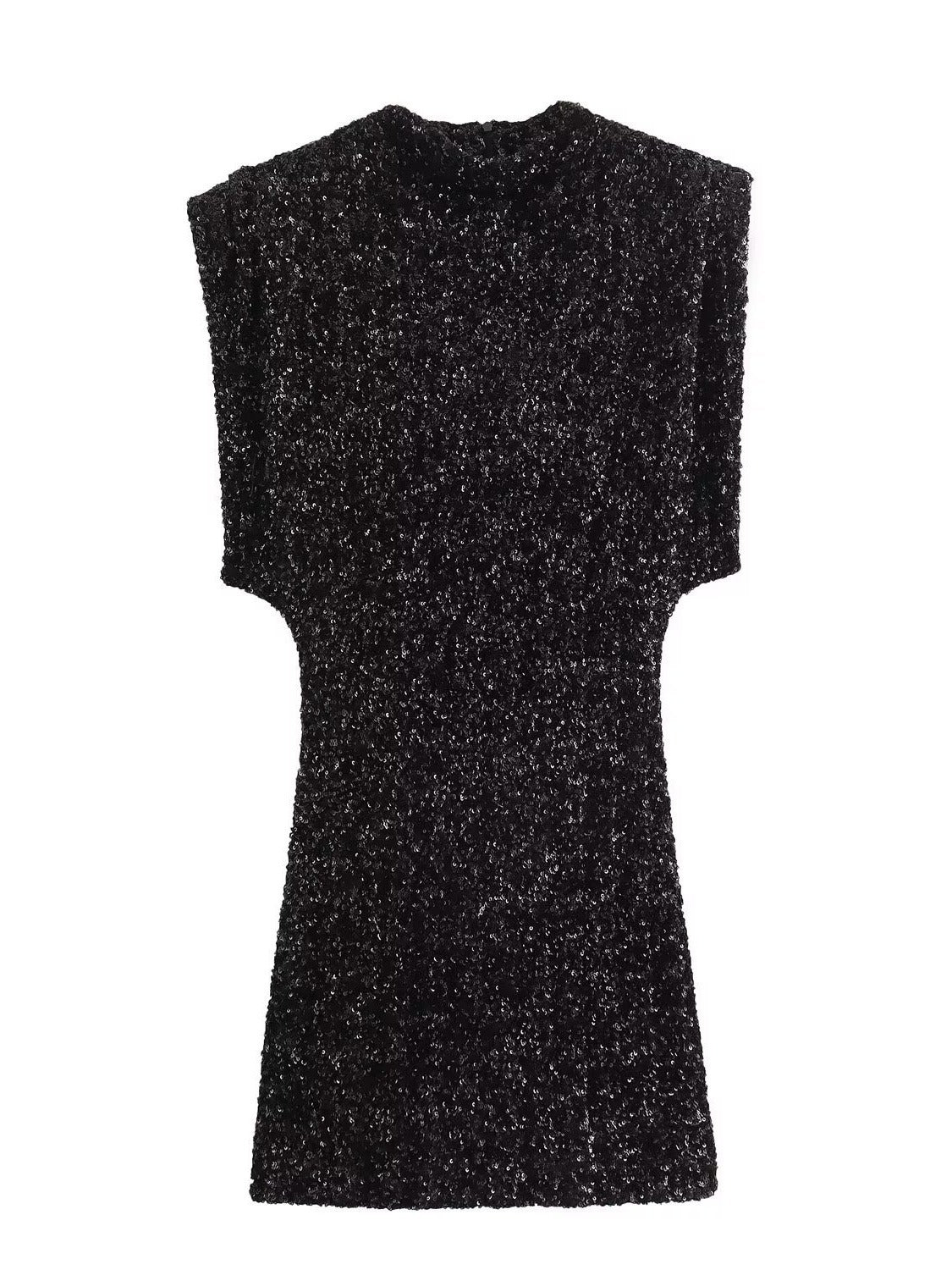 Winter Dress Sleeveless Strap Padded Shoulder Beads Decoration Mini Dress