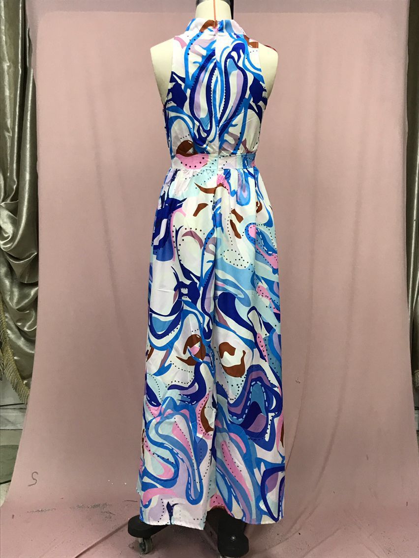 Women's French Dress Chiffon Strap Type Blue