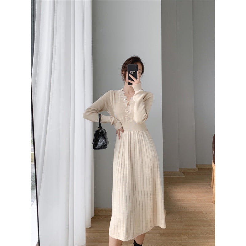 Knitted Dress Woolen Skirt Medium Base Ride Overknee Dress
