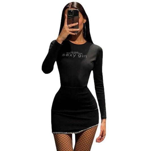 Personalized Rhinestone Slim-fit Sheath Dress