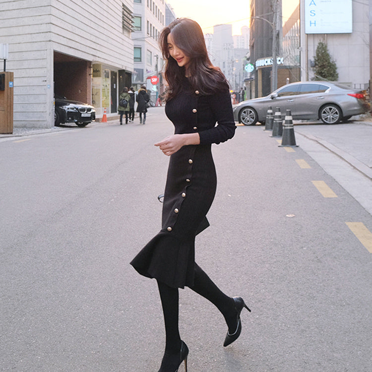 Autumn Mid-length Package Hip Knitted Fishtail Dress