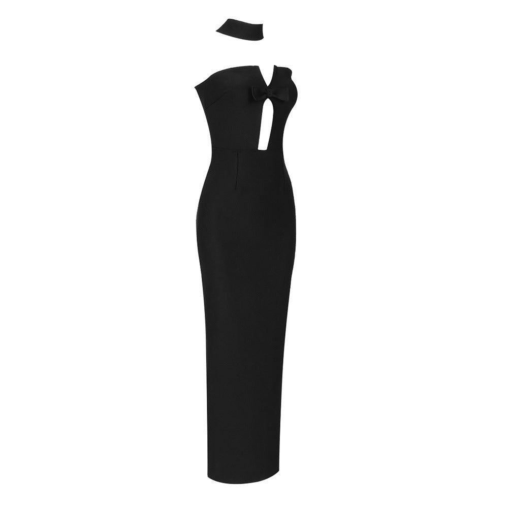 Backless Halter Mid-Length Sheath Bandage Dress – Elegant Toast Dress for Every Occasion