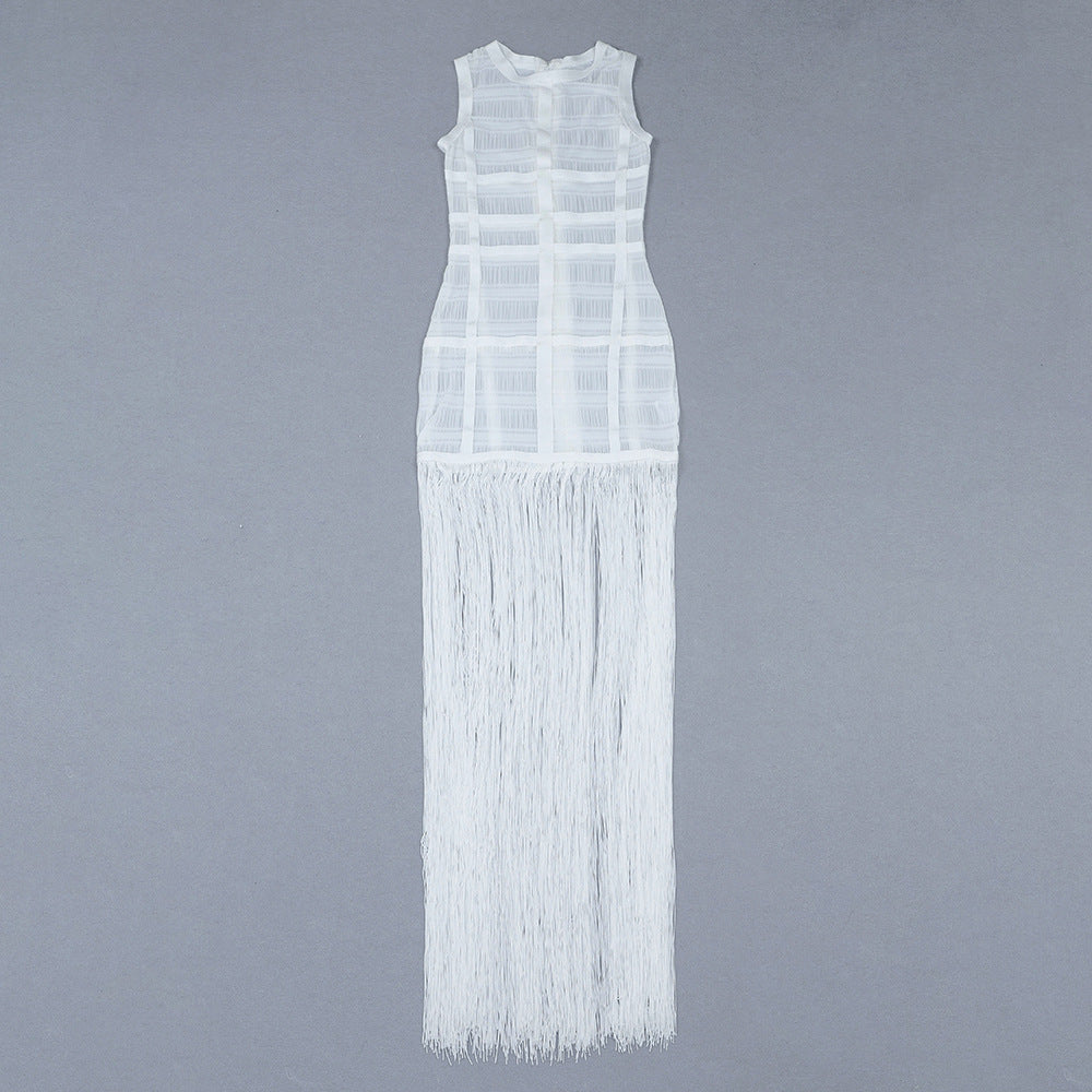 Women's Mesh See-through Mid-length Fringed Dress