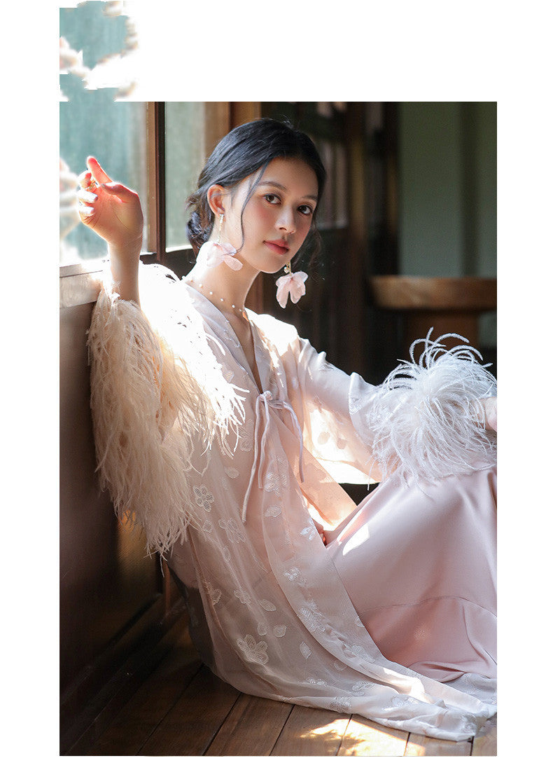 Ostrich Hair Bridal Nightgown Unique Spring and Autumn Season