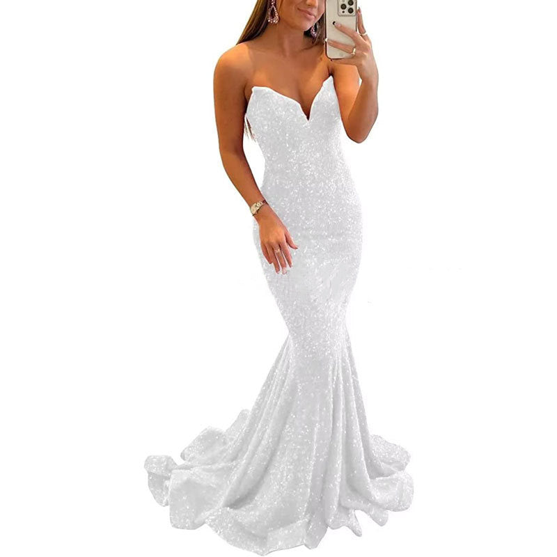 Sequin Evening Dresses For Women Formal Sexy Long Prom Party CJLY1739167, CJLY1739163  Product information:   Material:polyester fiber Style:Fashion Simple Features:Pure color Colour:&nbsp; bean powder, fuchsia, sky blue, white, pink