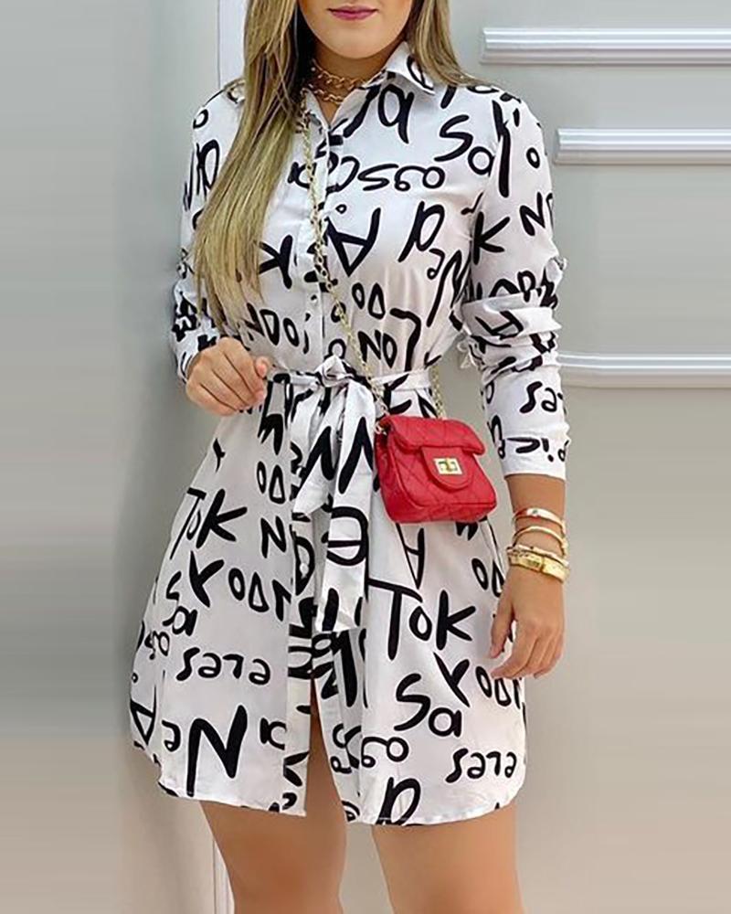 Letter Print Casual Loose Shirt Dress