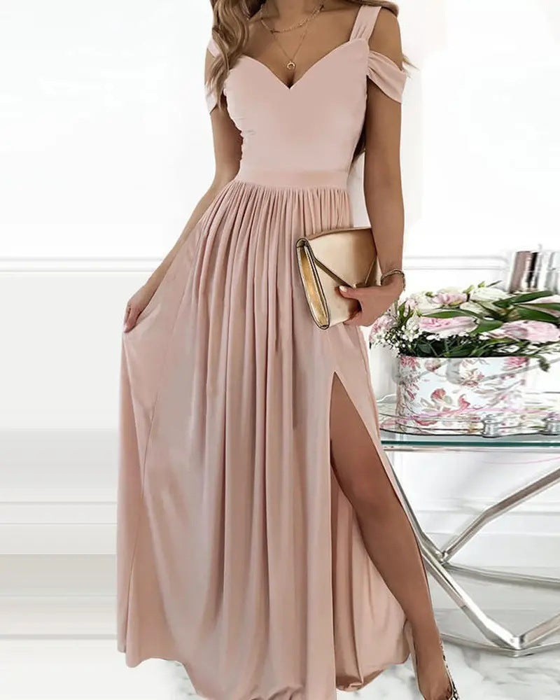 V-Neck Gradient A-Line Long Dress with Slit – Sexy & Stylish V-neck | Boho Spaghetti Strap Dress Women Split Long Flowy Dresses For Party Beach
