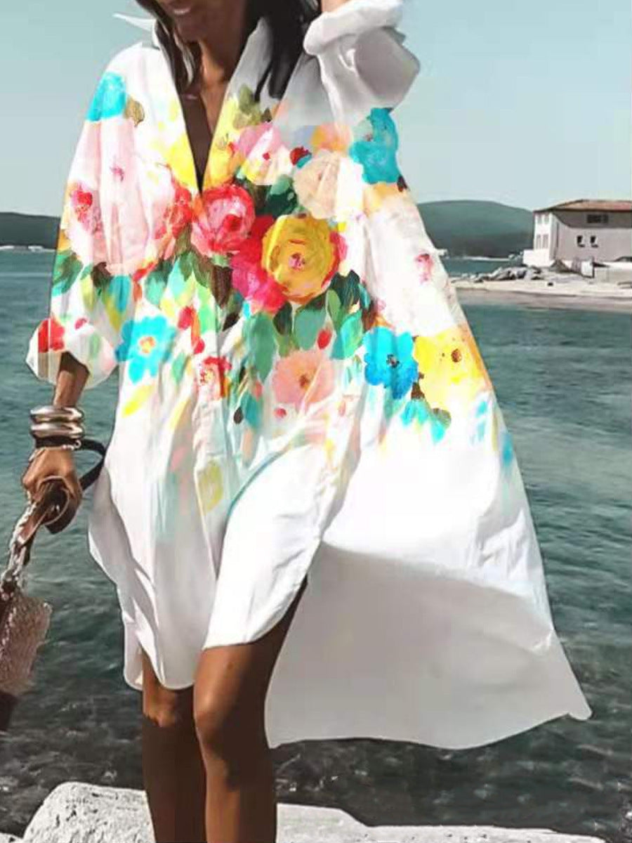 Fashion Casual Loose Lapels Mid-length Shirt Dress