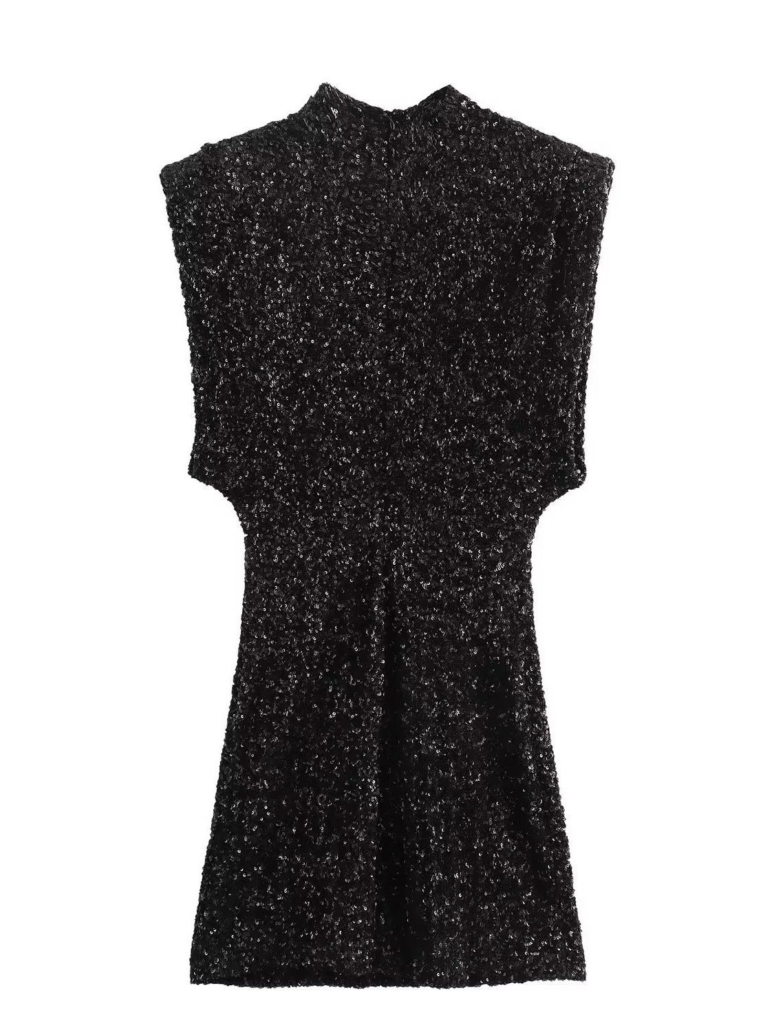 Winter Dress Sleeveless Strap Padded Shoulder Beads Decoration Mini Dress