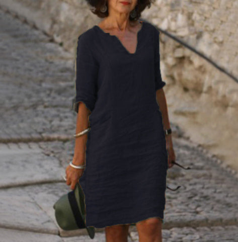 Short sleeve U-neck mid-length dress