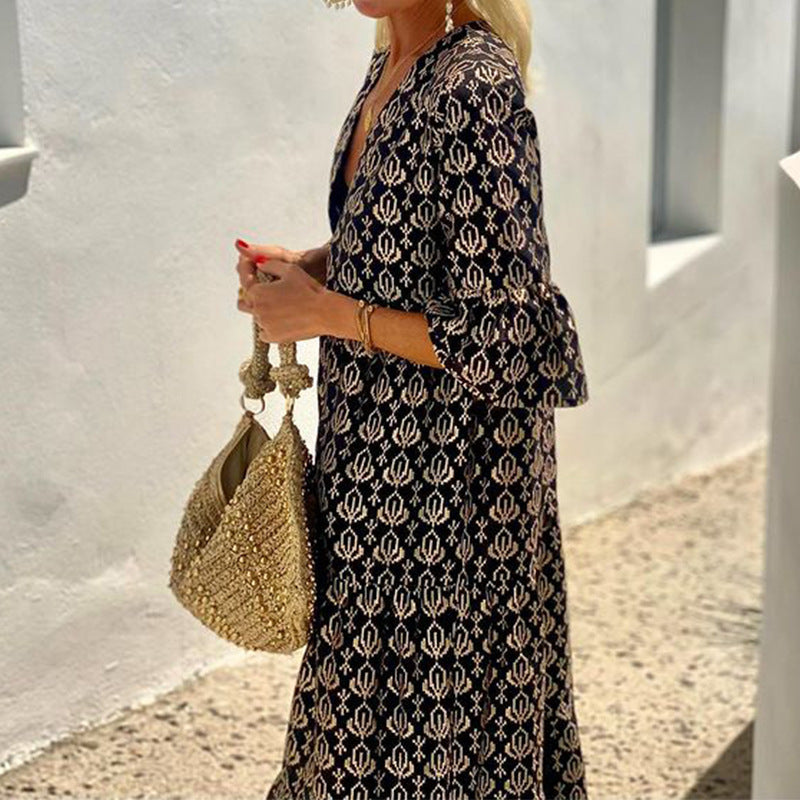 Women's Fashion V-neck Mid-length Dress