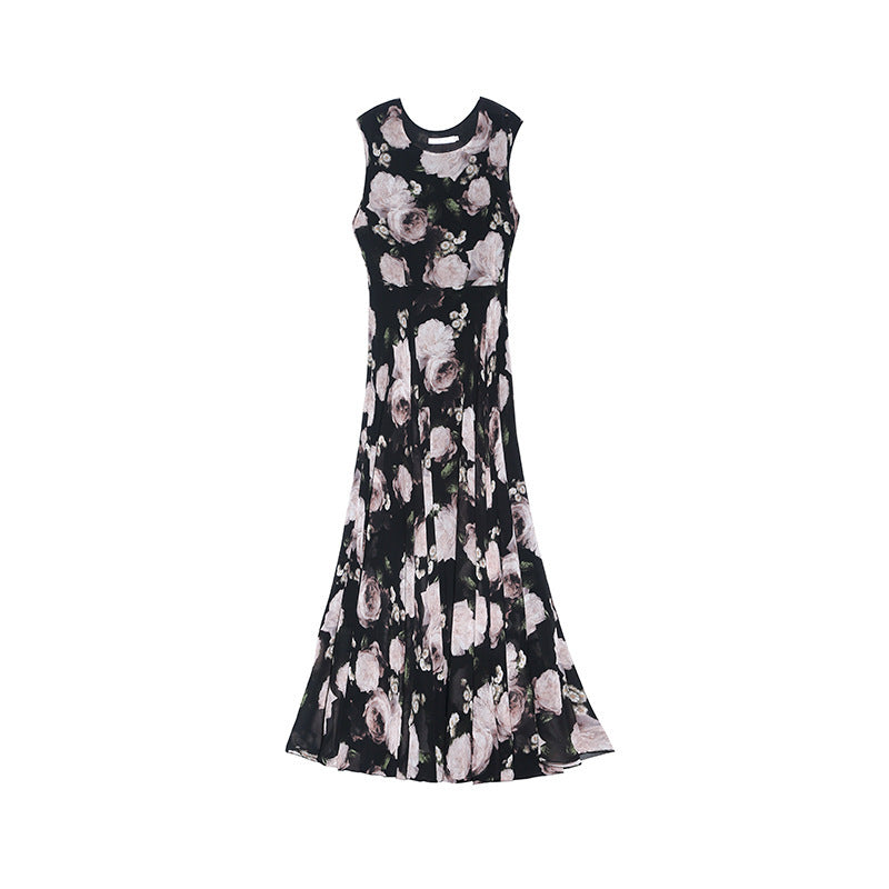 Summer New Lady Floral Sleeveless Dress, Middle-aged Mother, Western Style Is Thin And Age-reducing Temperament