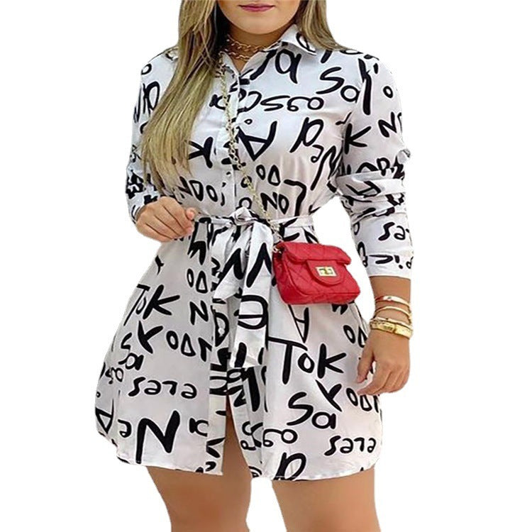 Letter Print Casual Loose Shirt Dress