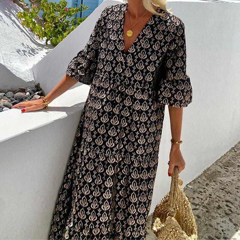 Women's Fashion V-neck Mid-length Dress