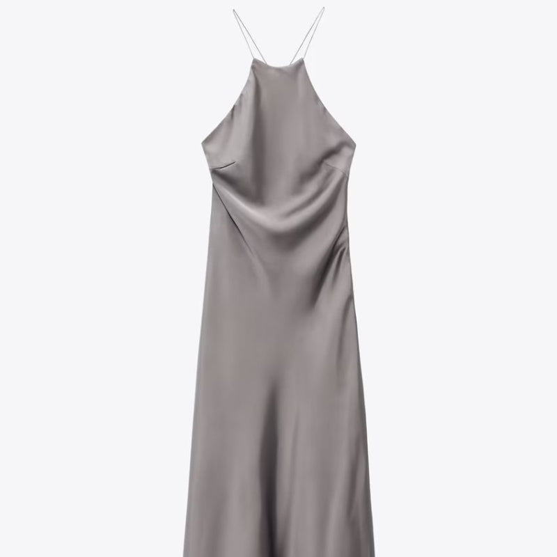 European And American Style Sling Silk Satin Texture Dress