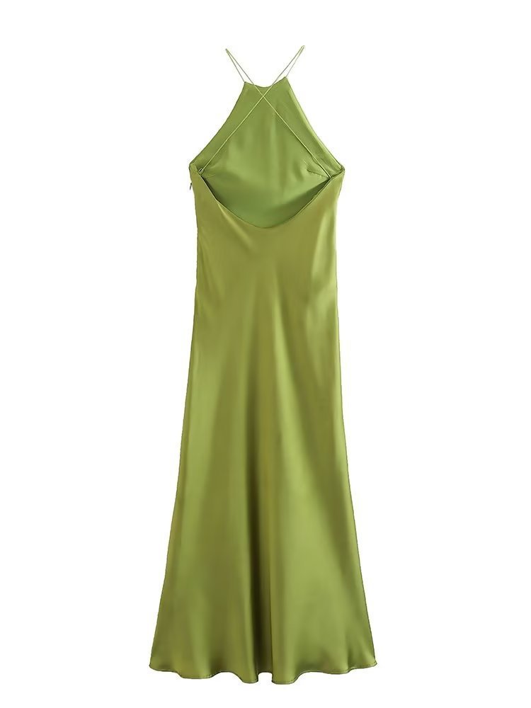 European And American Style Sling Silk Satin Texture Dress
