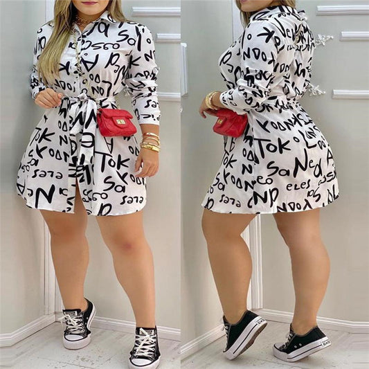 Letter Print Casual Loose Shirt Dress