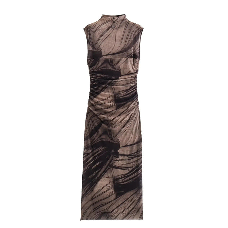 Simple Plain Color Series Line Style Silk Net Printing Dress