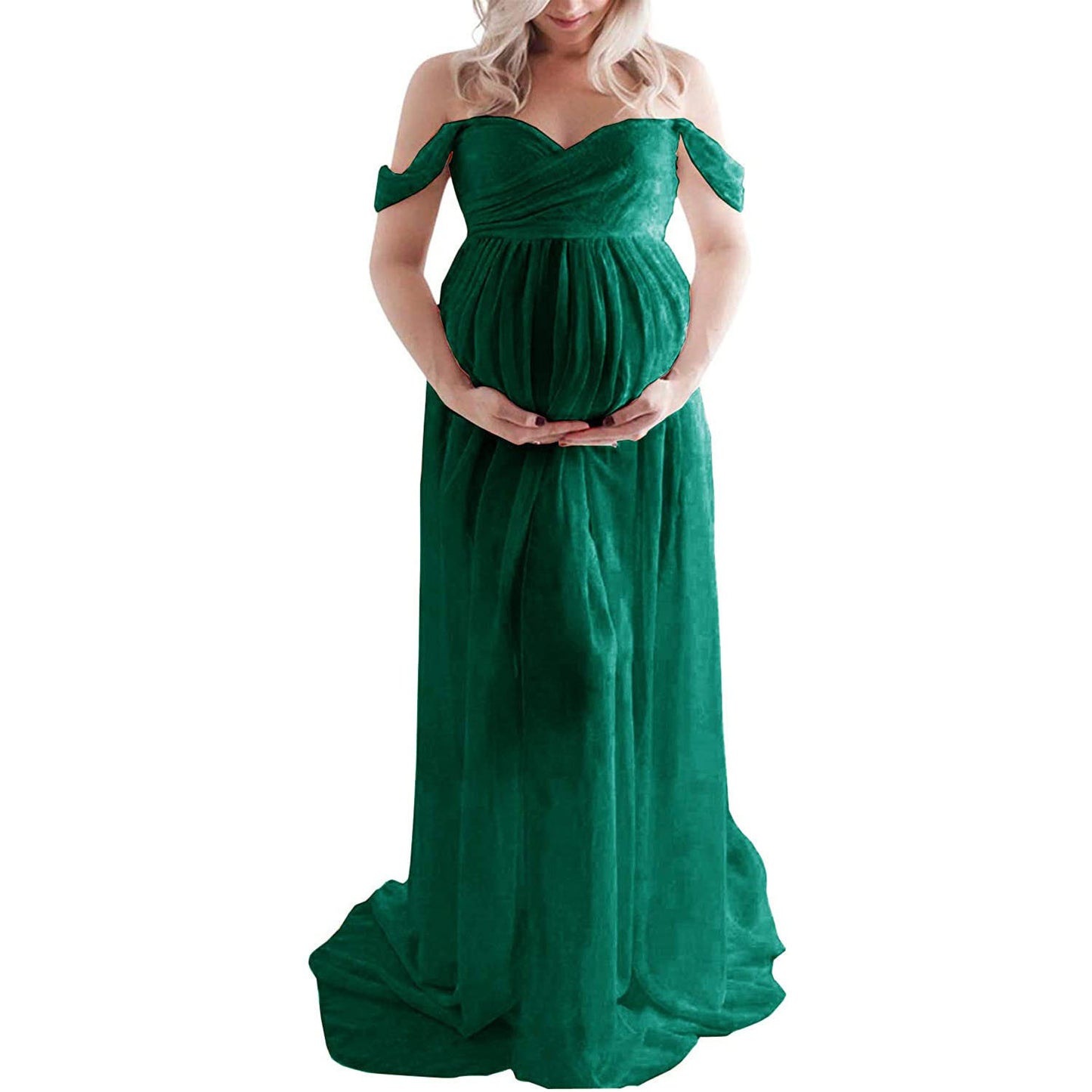 Chiffon Maternity Strapless Solid White Dresses For Photo Shoot