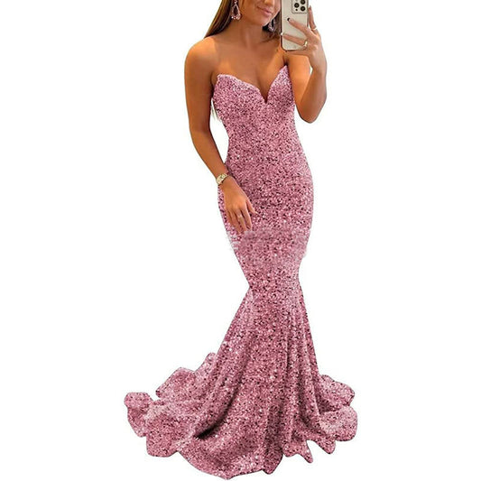 Sequin Evening Dresses For Women Formal Sexy Long Prom Party CJLY1739167, CJLY1739163  Product information:   Material:polyester fiber Style:Fashion Simple Features:Pure color Colour:&nbsp; bean powder, fuchsia, sky blue, white, pink