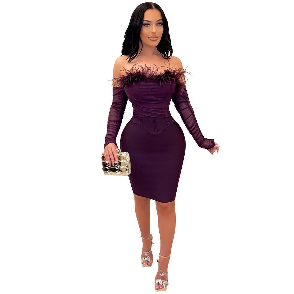 Women's Mid-length Knitted Feather Dress