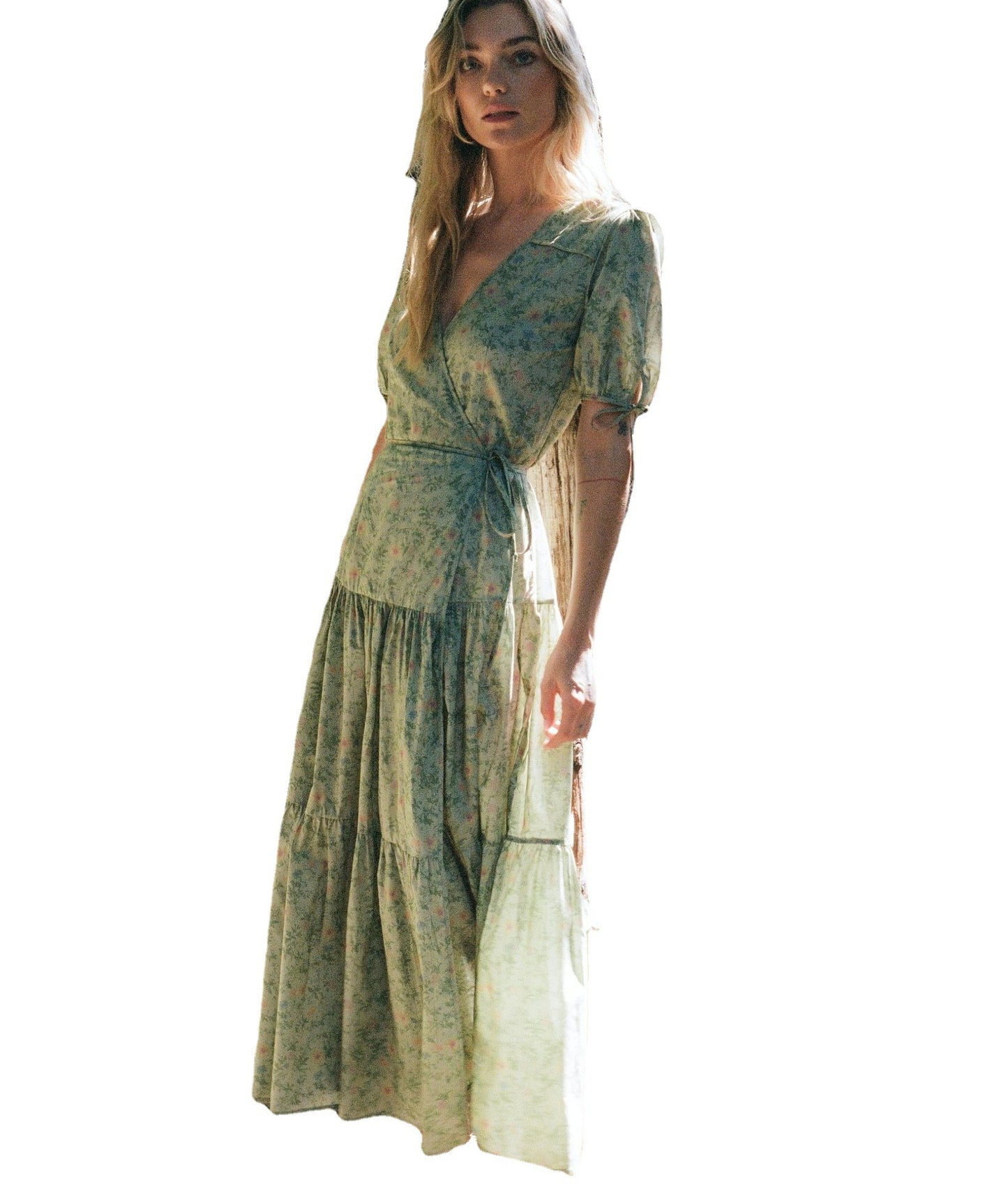 Women's Small Floral Mid Length Short Sleeve Dress