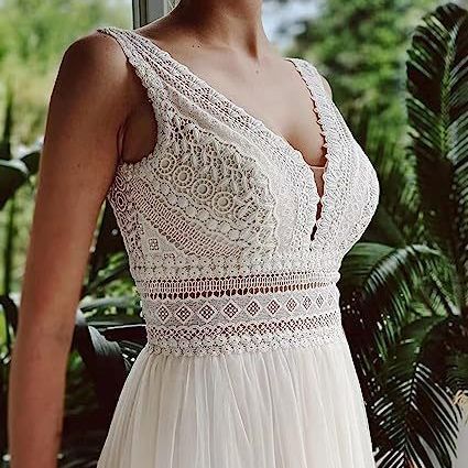 Endless Elegance Boho Beach Wedding Gown - Lace See-Through Waist Slimming Outdoor Mesh Bridal Dress