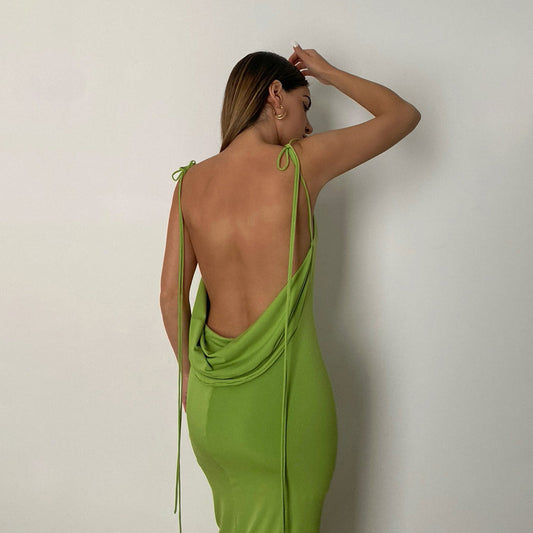 Elegant Spaghetti Strap Maxi Dress Cryptographic  Backless Draped Maxi Dress for Women Sleeveless Night Club Party Long Dresses Summer