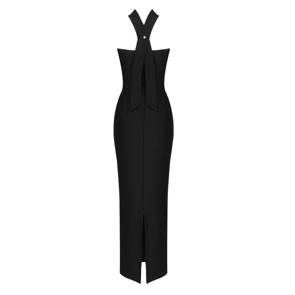 Backless Halter Mid-Length Sheath Bandage Dress – Elegant Toast Dress for Every Occasion