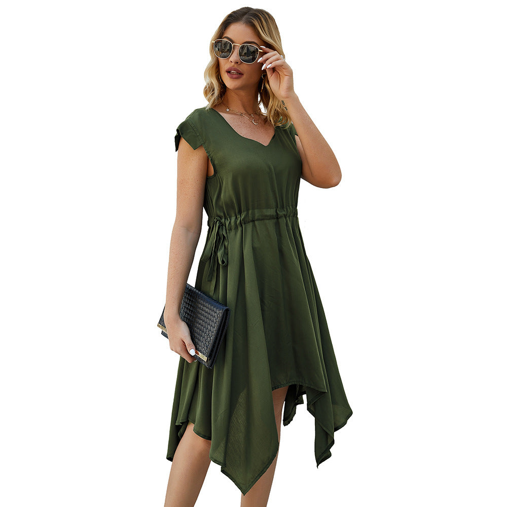 Women's V-Neck Mid Length Irregular Dress