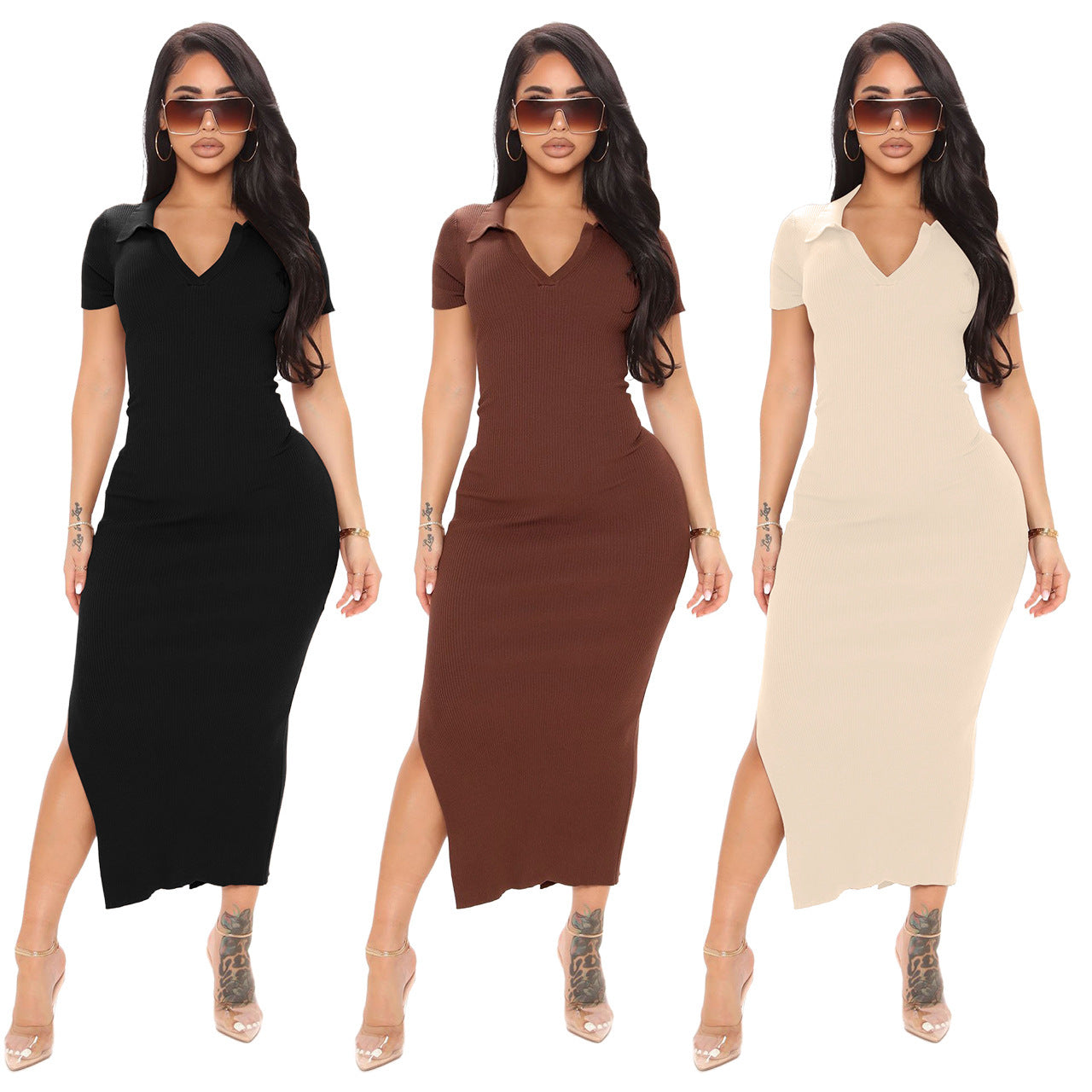 Women's Temperament Thread Slim Mid-length Dress